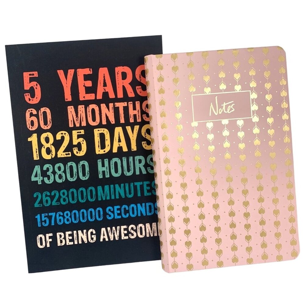 2PK Writing Journals &  Being Awesome and Notes  6in x 9in Pink Gold Hearts